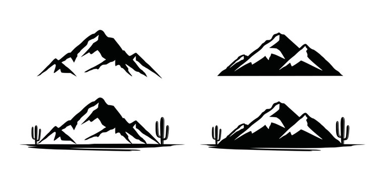 Black mountain with cactus illustration symbol icon vintage logo vector set