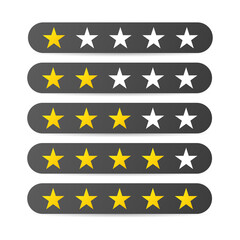 Stars representing a rating scale from 1 star to 5 stars isolated  background , illustration 
