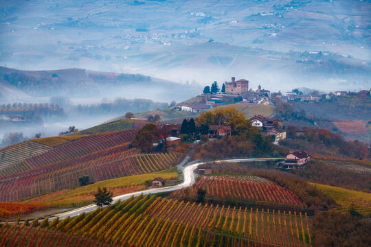 view of castle of Grinzane Cavour, Langhe, Piedmont, Italy