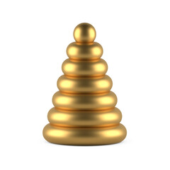 Golden festive pyramid of rings. Abstract christmas tree in minimalist design