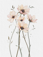 imitation drawing of flowers in watercolor style with spray on paper
