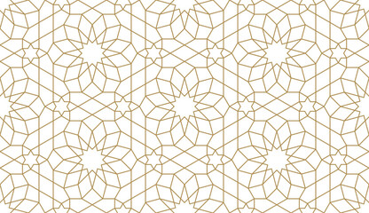 Seamless gold oriental pattern. Islamic background. Arabic linear texture. Vector illustration. - 529461649