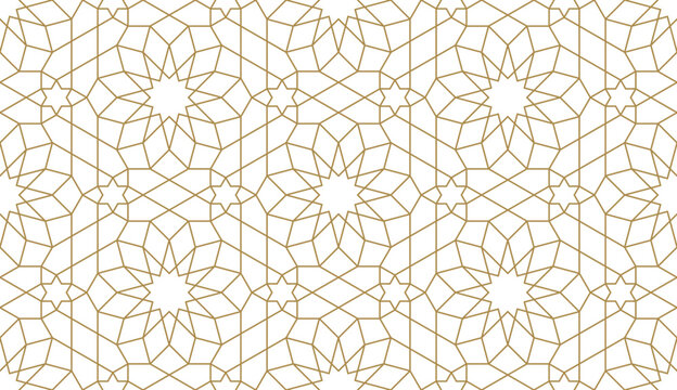 Seamless gold oriental pattern. Islamic background. Arabic linear texture. Vector illustration.