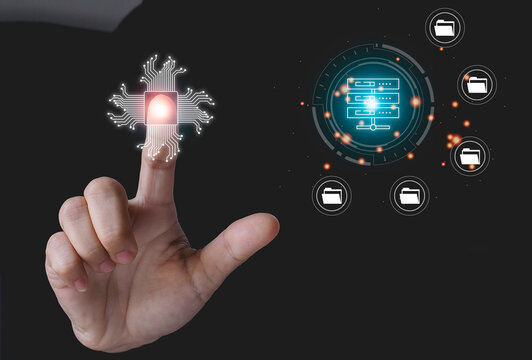 Person finger touching infographic cloud computing and technology is confidential information password. Cyber Security online documentation database and process automation to efficiently.