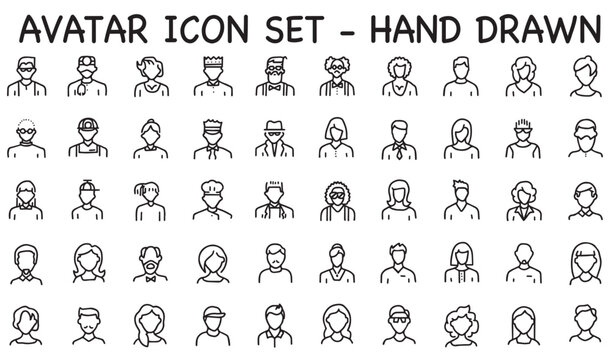 profession icon, avatar icon pack, avatar icon set, hand drawn