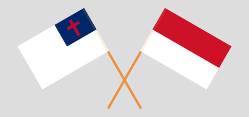 Crossed flags of christianity and Indonesia. Official colors. Correct proportion