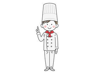 指を差す、男性シェフのイラスト