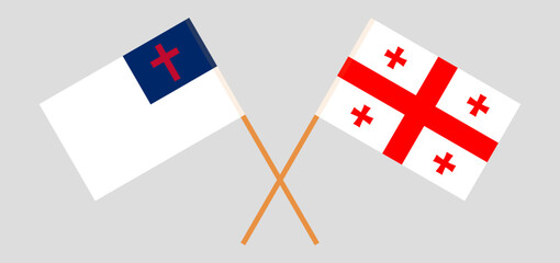 Crossed flags of christianity and Georgia. Official colors. Correct proportion