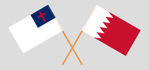 Crossed flags of christianity and Bahrain. Official colors. Correct proportion