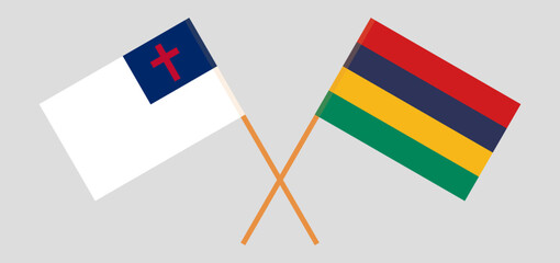 Crossed flags of christianity and Mauritius. Official colors. Correct proportion