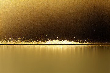 Golden wall. Dark gold flows into light gold. Golden foam. 3D liquid gold fluid with reflection. Gold liquid surface for poster wallpaper and banner. 3D render.
