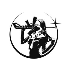vector illustration of a nun with a gun