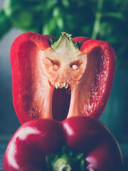 Red bell pepper is mad - funny cut - funny faces