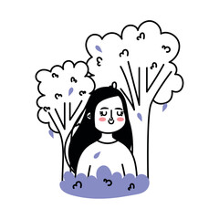 calm woman and trees