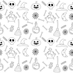 Seamless outline sketch pattern Halloween. Vector illustration