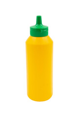 yellow squeeze plastic bottle for mustard isolated on white background