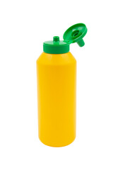 yellow squeeze plastic bottle for mustard isolated on white background