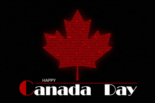 Canada Day. Maple leaf with binary code on a black background.