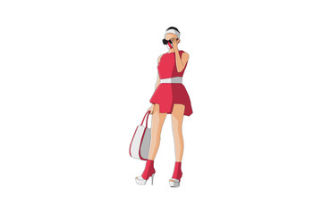 Vector illustration of fashionable women posing with mask