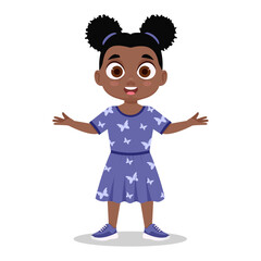 Child, hands to the sides. Surprised girl. Vector illustration