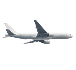 Passenger jet airliner / airplane in flight, isolated on pure white. Flip image to reverse direction.