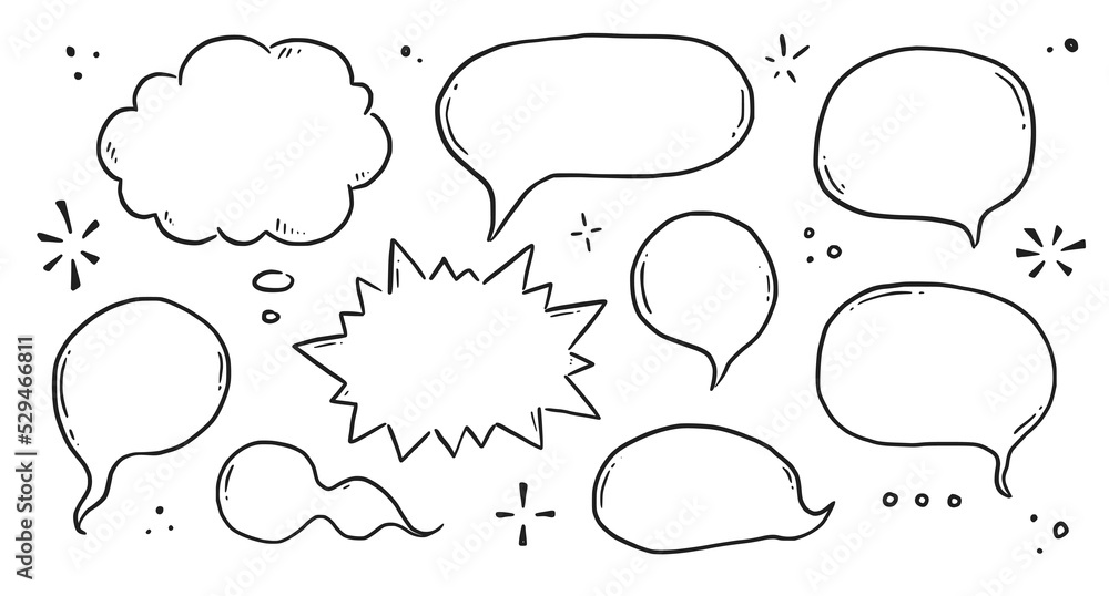 Aufkleber hand drawn speech bubble set. sketch comic doodle style speech bubble for text quote. doodle outline