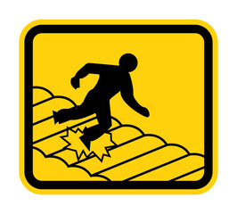 Warning Fragile Roof Sign On White Background