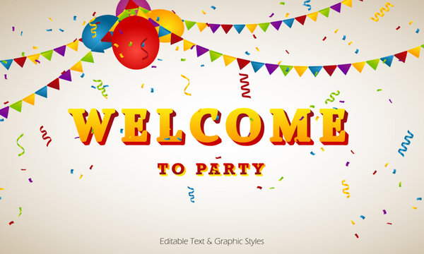welcome banner with balloon, confetti and flags in cream color