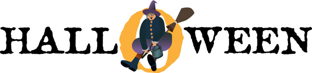 Halloween greeting banner with a flying witch.