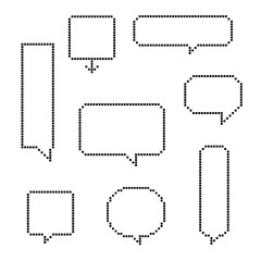 collection set of retro game 8 bit line pixel speech bubble balloon black and white color, flat design vector illustration