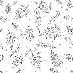 seamless leaves pattern with doodle, cartoon style