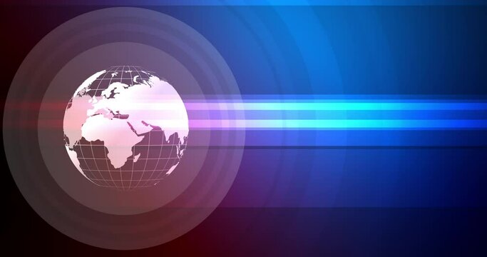 Abstract background spinning globe with world map, Cyber futuristic technology concept with copy space, 2D Geometry basic shape overlay Technology background 