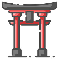 torii shrine line color icon