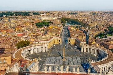 Aerial view of buildings and historical ruins in Vatican city