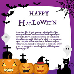 halloween pumpkin vegetables with bat and ghost banner vector illustration