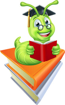 Caterpillar Book Worm Reading Cartoon