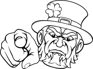 Leprechaun Mascot Cartoon Character Pointing