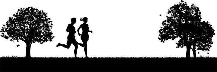 Silhouette Runners Jogging or Running In The Park