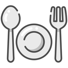 fork spoon dish line color icon