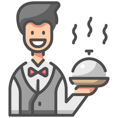 waiter man line color icon