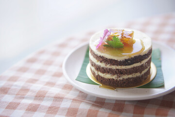 layered chocolate cake with honey. sweet dessert