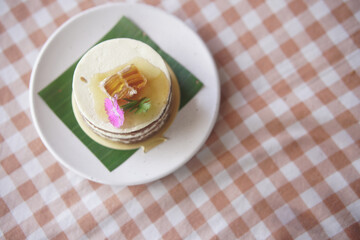 layered chocolate cake with honey. sweet dessert