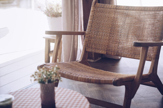 wicker rattan chair on terrace balcony