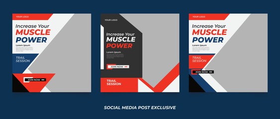 Fototapeta na wymiar Gym and fitness social media post banner or square flyer template