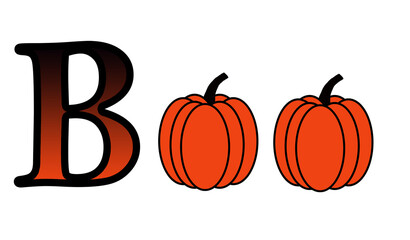 The word BOO on isolated background using pumpkins for the letter O