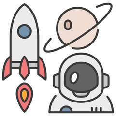 Astronaut line color icon