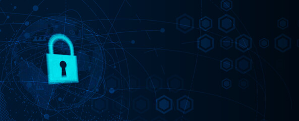 internet digital security technology concept for business background. Lock on circuit board