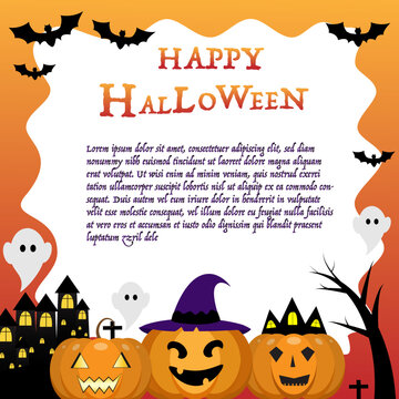 halloween pumpkin vegetables with bat and ghost banner vector illustration
