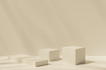 Pastel beige empty pedestals for product presentation