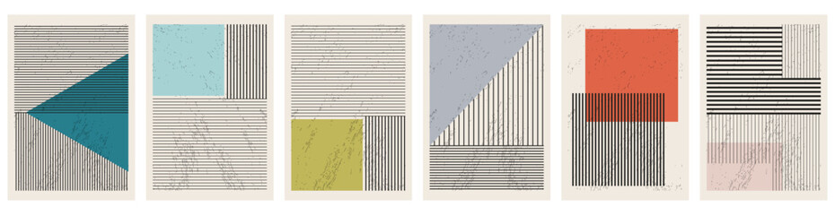 Vector flat illustration set. Poster concept with lines and geometric shapes. There are six posters in the set. Perfect as a home decor, screensaver, cover and background for anyth, fashion, flat, geo